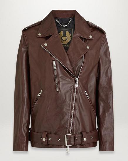 Veste Cuir Belstaff Femme Erin Rouge Foncé Soldes UQ7392654